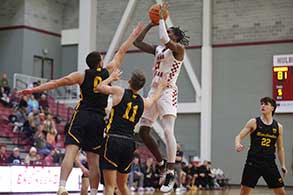 Rose-Hulman basketball player taking a shot.