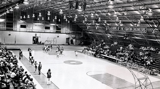 Interior shot of Shook Field House.