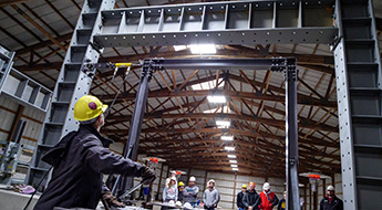 Rose-Hulman students and faculty in the Civil Engineering Modular Learning Lab