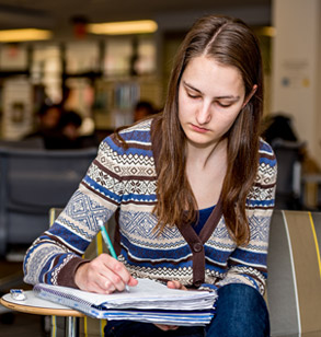 A student solving math equations in a notebook.