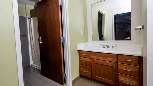 View of bathroom in typical Lakeside suite