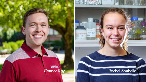 Images of Connor Ray and Rachel Shubella smiling.