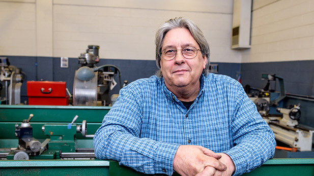 Mike Fulk in the machine shop.