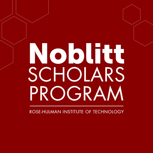 Red background with white letters reading Noblitt Scholars Program