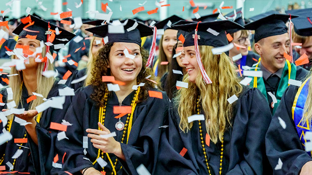 Students smiling at Rose-Hulman's 2022 Commencement.