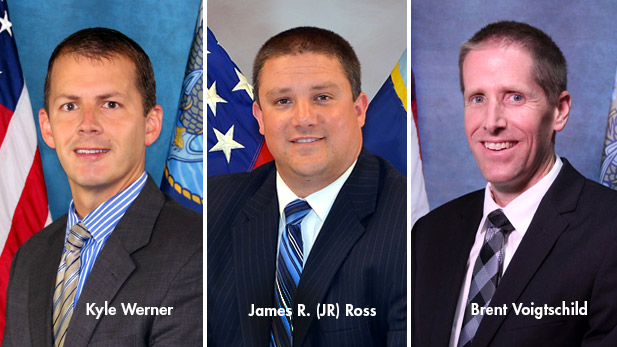 Headshot photos of Kyle Werner, James R. Ross,  and Brent Voigtschild