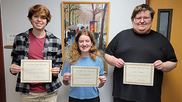 sophomore Andrew (Drew) A. Cameron, junior Freya B. Blomquist, and senior Eric S. Kennedy