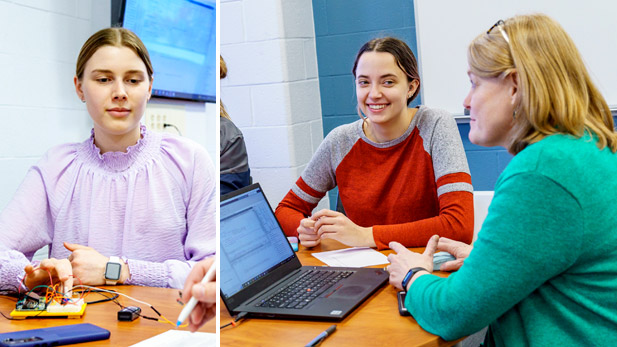 Biomedical engineering students at Rose-Hulman demonstrate their projects.