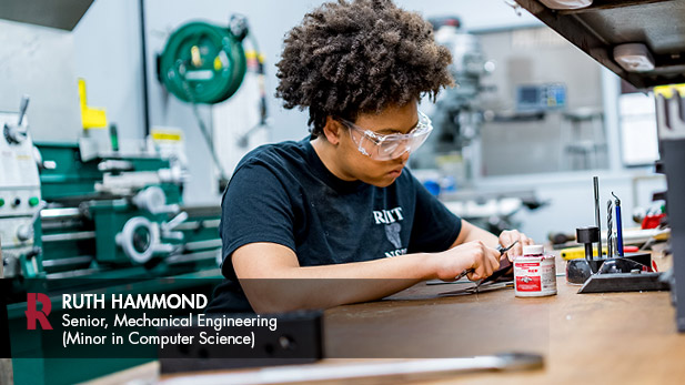 Ruth Hammond works on a project on the Rose-Hulman campus.