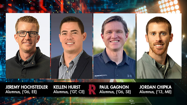 Profile collage photo of Jeremy Hochstedler (EE, 2006), Kellen Hurst (CE, 2007), Paul Gagnon (SE, 2006), and  Jordan Chipka (ME, 2013)