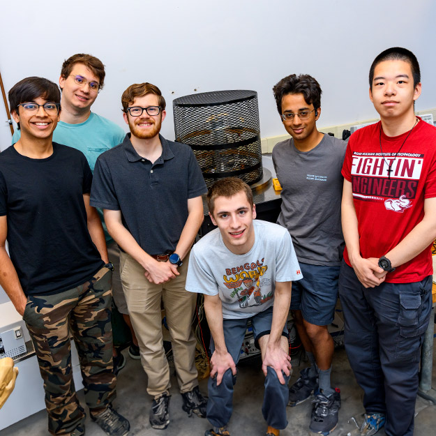 Rose-Hulman Electric Propulsion Group in their lab space.