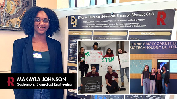 Makayla Johnson displays her research poster and signs welcoming Girl Scouts to STEM fields.