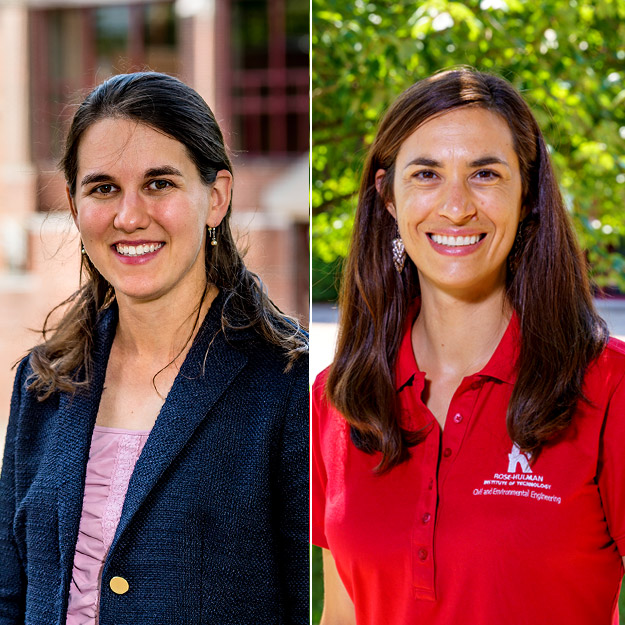 Profile collage photo of Associate Professor of Chemical Engineering Irene Reizman, PhD and civil and Roland E. Hutchins Endowed Chair and Associate Professor of Civil and Environmental Engineering Michelle Marincel Payne, PhD