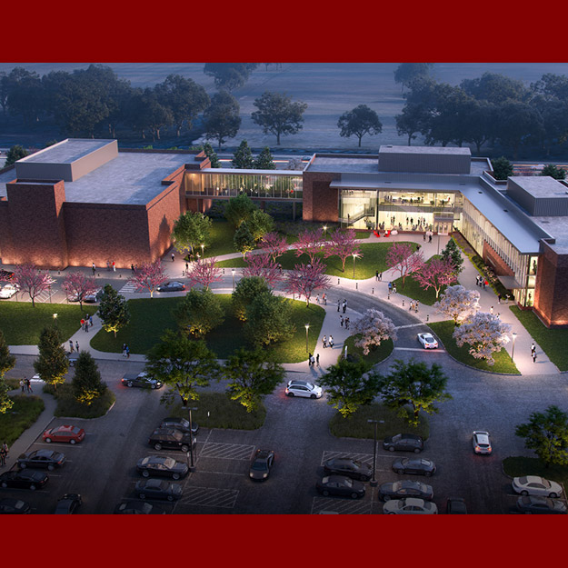 Rendering of Innovation Grove at night.