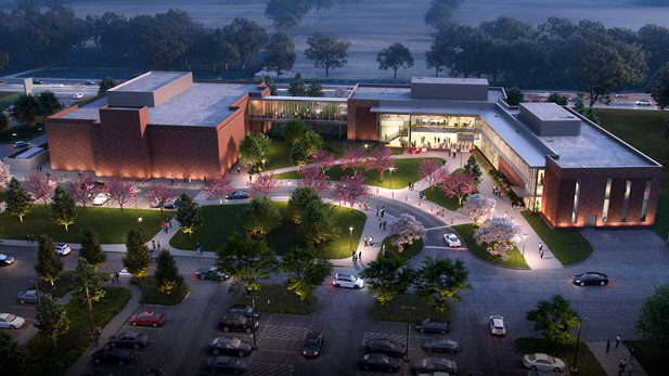 Rendering of Innovation Grove at night.