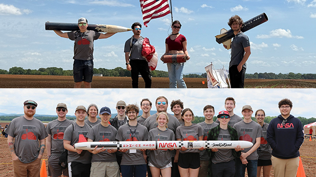 Rose Rocketry team members with their rocket.