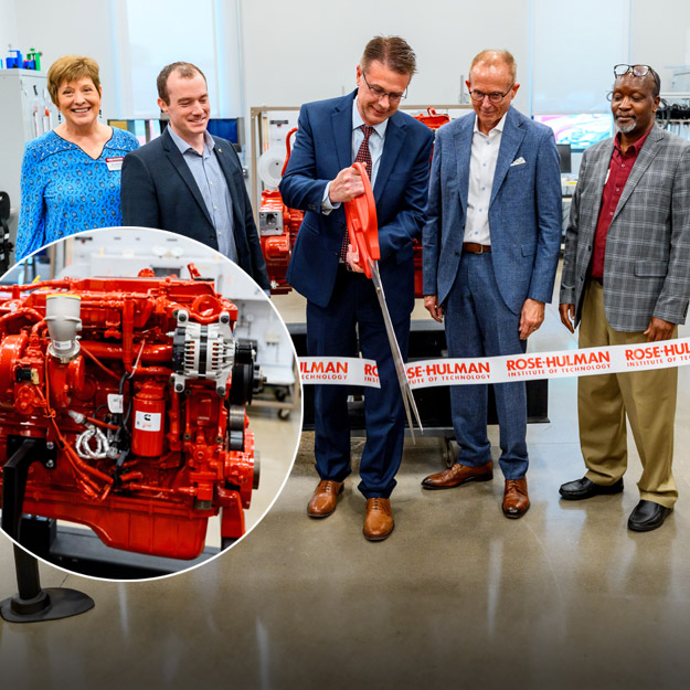 Rose-Hulman and Cummins Inc. participate in an April 24, 2026, ribbon-cutting ceremony to celebrate Cummins’ donation of an ISB 6.7L engine, further strengthening the long-standing partnership