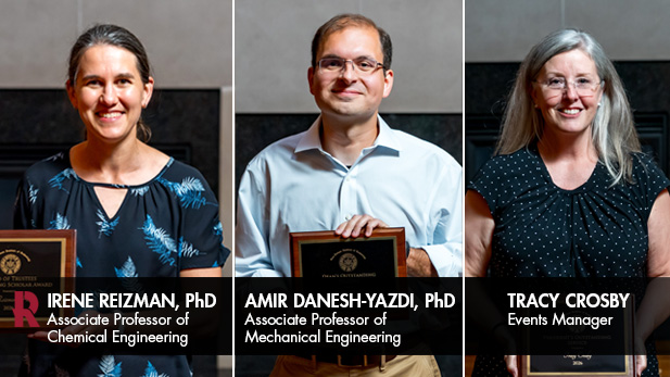 Profile photos of Irene Reizman, Amir Danesh-Yazdi, and Tracy Crosby.