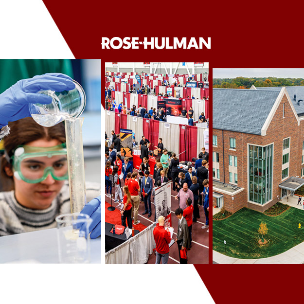 a collage image with Career Fair, Science Lab, and New Residence Hall